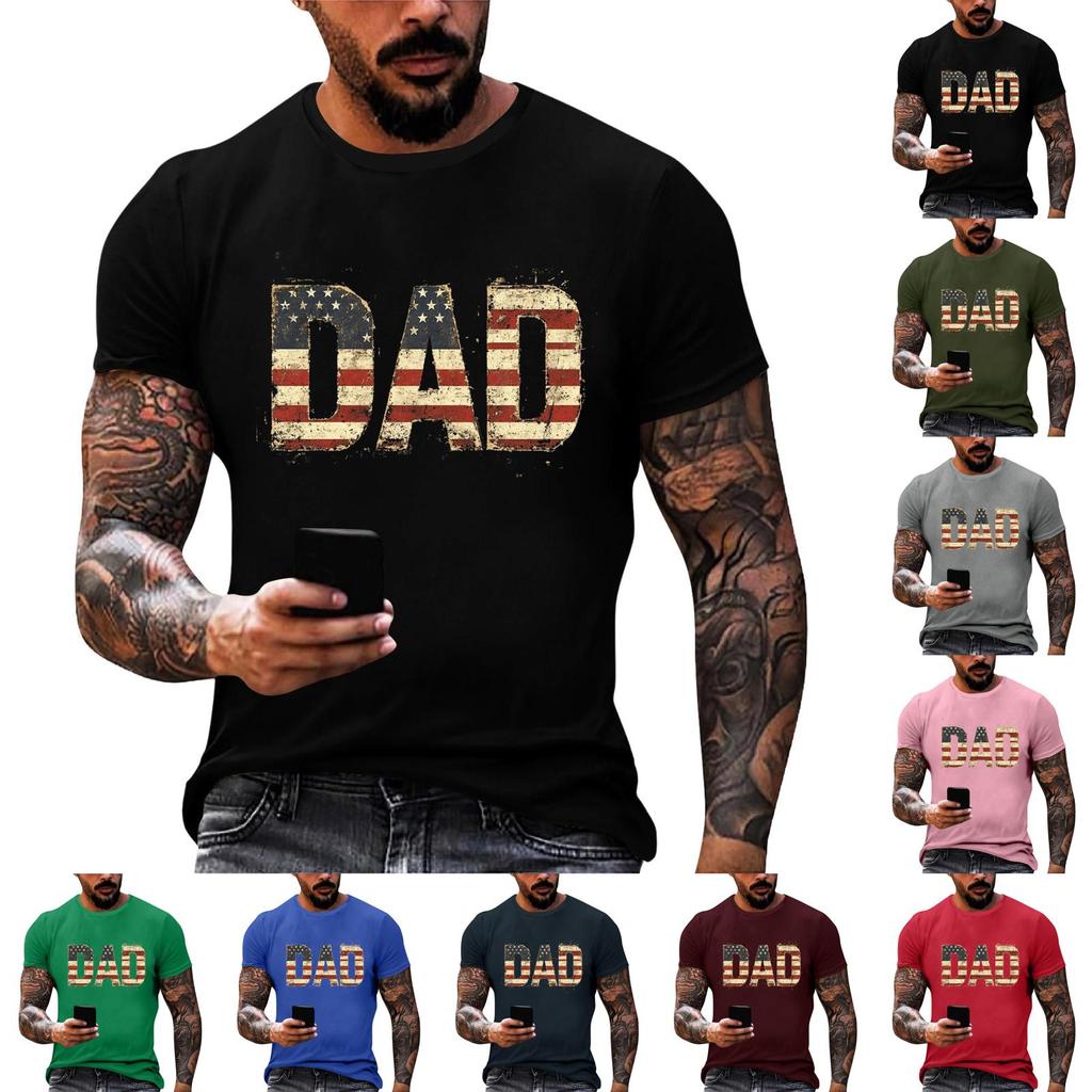 Men's Loose Fit Short Sleeve T Shirt Patriotic Dad Print Casual Summer Daily Wear Top for Father's Day and Independence Day