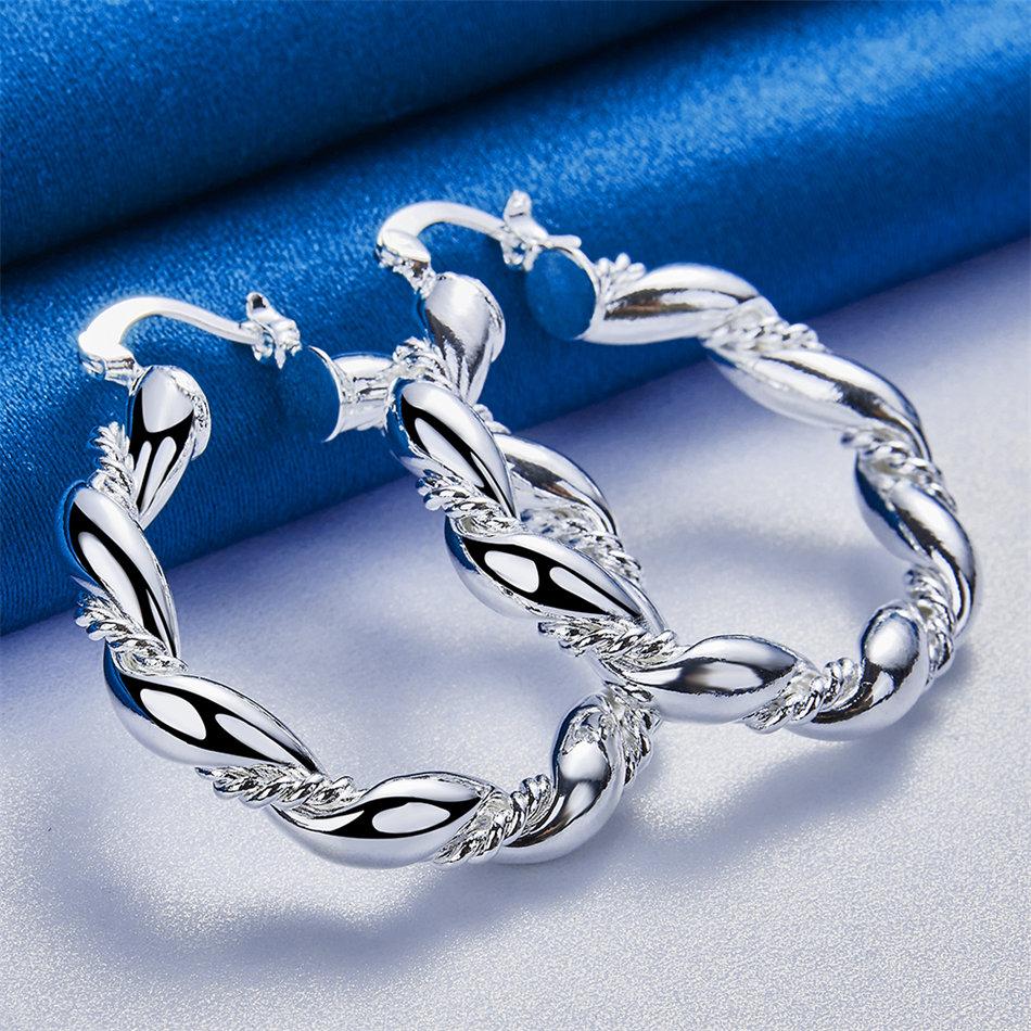 1 pair 925 sterling silver 30mm twisted round hoop earrings fashion women's accessories jewelry gift party