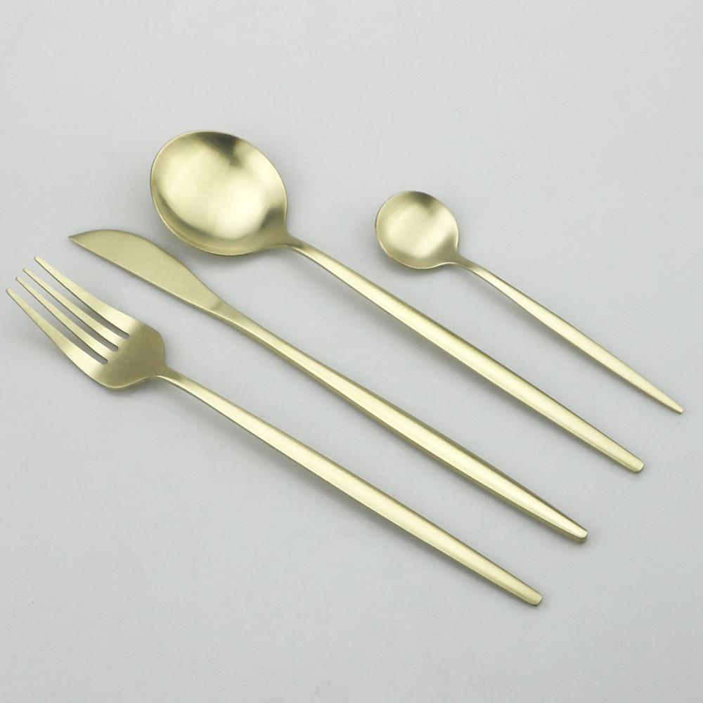 5Pcs Gold Dinnerware Cutlery Set Knife Cake Fork Tea Spoon Dinner Tableware Stainless Steel Flatware Home Kitchen Silverware Set