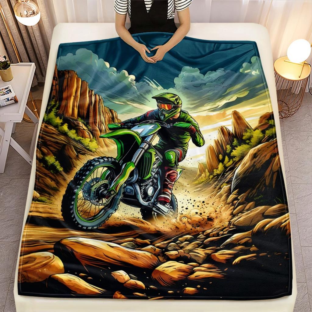 Motorcycle racing pattern Flannel printed blanket suitable for all seasons suitable for living room office sofa and travel