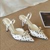 Pointed Toe High Heels Women Dot Sandals Summer Singbacks Mules Shoes Elegant Butterfly-knot Stripper Party Sandalias