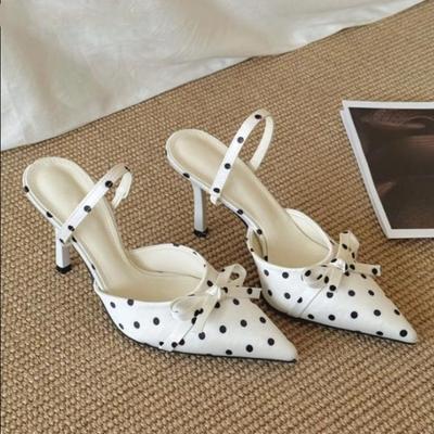 Tacones Altos de Punta para Mujer Sandalias de Lunares Verano Zapatos Mulas Stripper Fiesta Elegantes Sandalias con Lazo de Mariposa