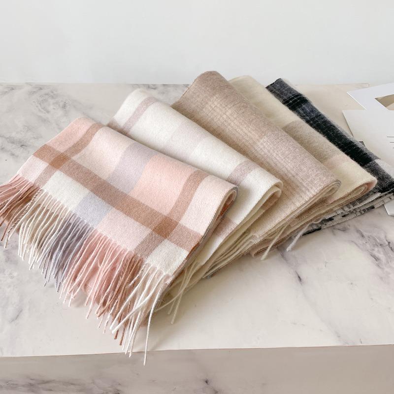 Small fresh white plaid scarf WO100 wool scarf women's winter warm scarf birthday gift