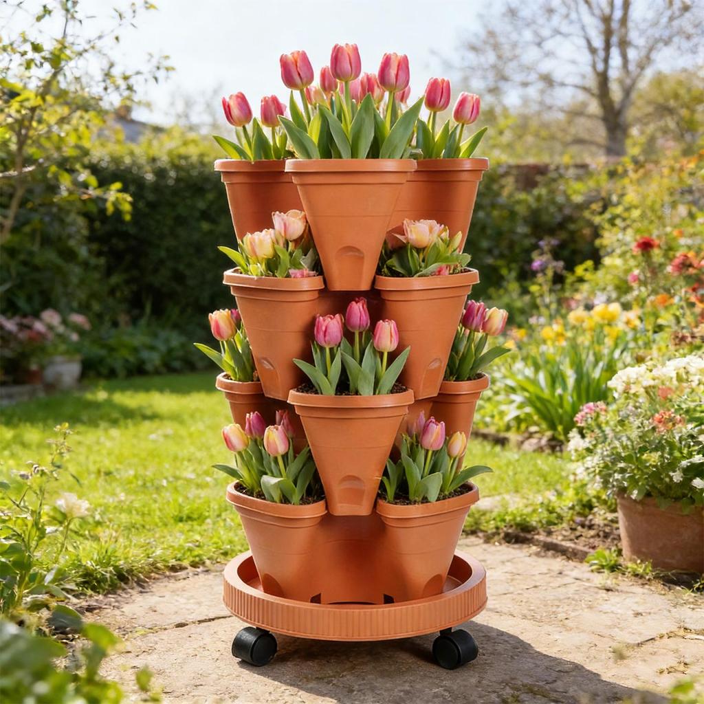 4 Tier Stackable Flower Pot Movable Strawberry Herbs Vertical Pot Three-Dimensional Planting Container 3-Petal