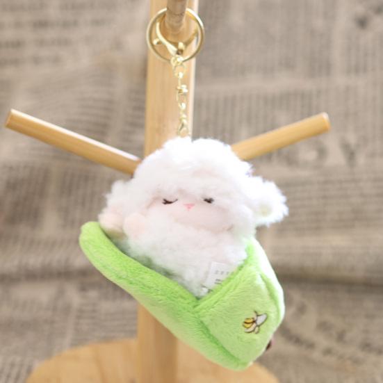 Adorable Sleeping Lamb Keychain, Soft Plush Sheep Stuffed Animal Pendant, Cartoon Slipper Position Key Ring for Bag Backpack, Cute Gift for Her