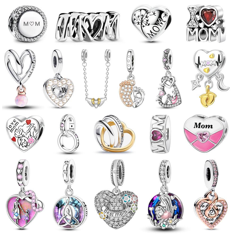 Trendy copper Mum Twotone Wrapped Heart Charm Compatible With Bracelets Delicate Necklaces Mother Exquisite Jewellery Gifts