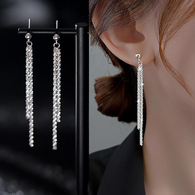 Elegent Bright Silver color Long Tassel Earrings Women's Simple Earlines Shiny Chain Fashion Earrings Wedding Y2K Jewelry