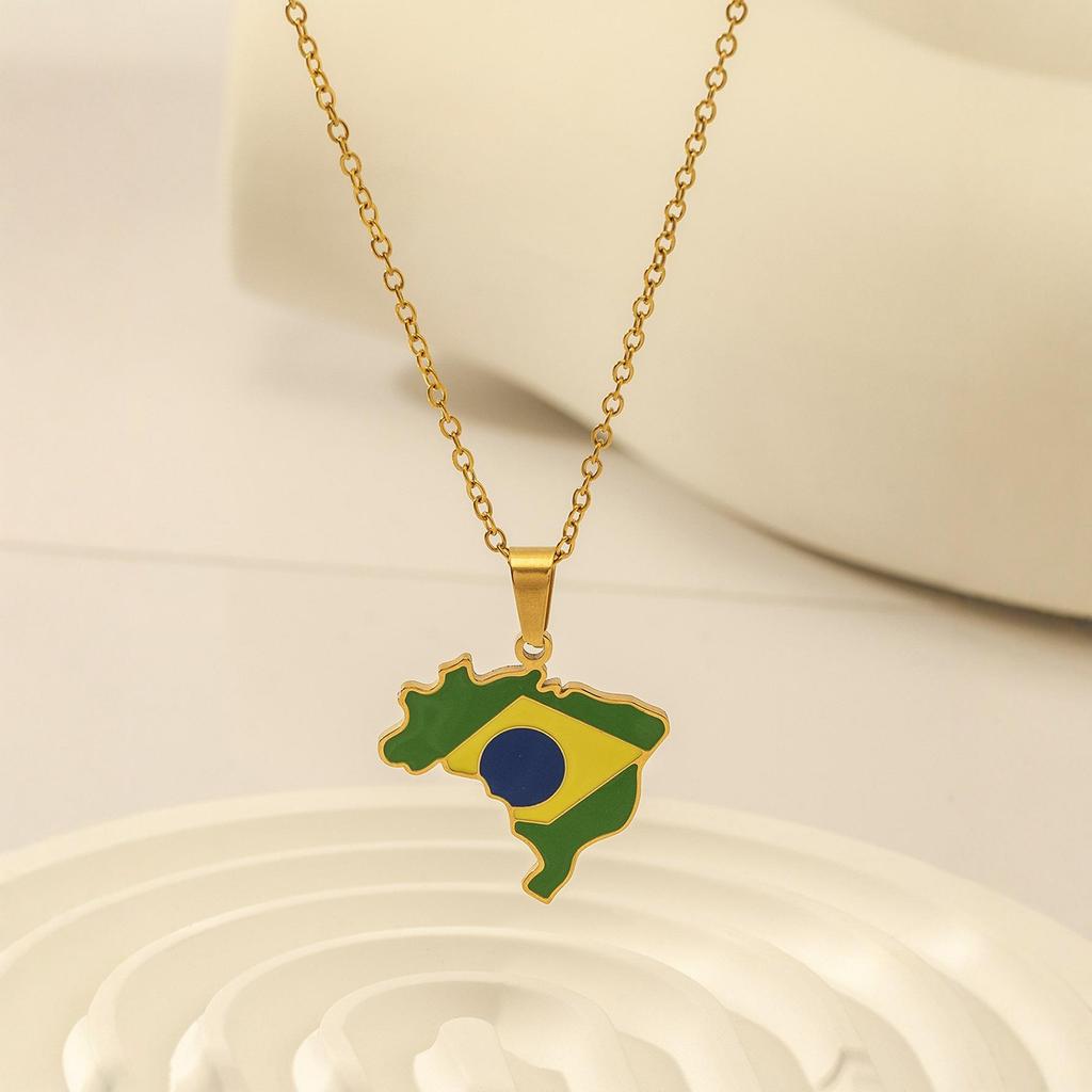 Unisex World Map Jamaica Pendant Necklace