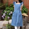 Ruffled Shoulder Strap Apron - Breathable Cotton Linen, Water Repellent for Household Chores & Baking