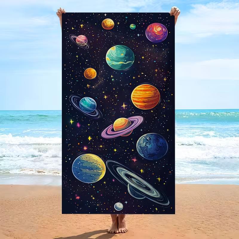Cartoon-Raumrakete Planeten Strandtuch Galaxie-Thema Schnelltrocknend Saugfähig Sandfreies Handtuch für Kinder Strand Pool Schwimmen