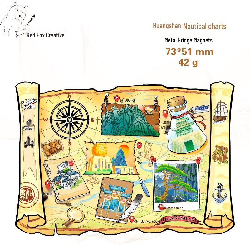 Huangshan Scenic Spot Wooden Magnet - Anhui Travel Souvenir and Cultural Stamp