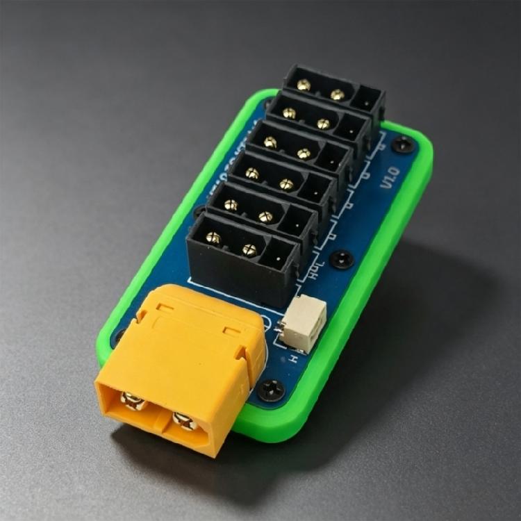 One Input 6 Way XT30 Adapter Plate for Robot Power Routing, Distribution Layout with Secure Screw Lock Output Design