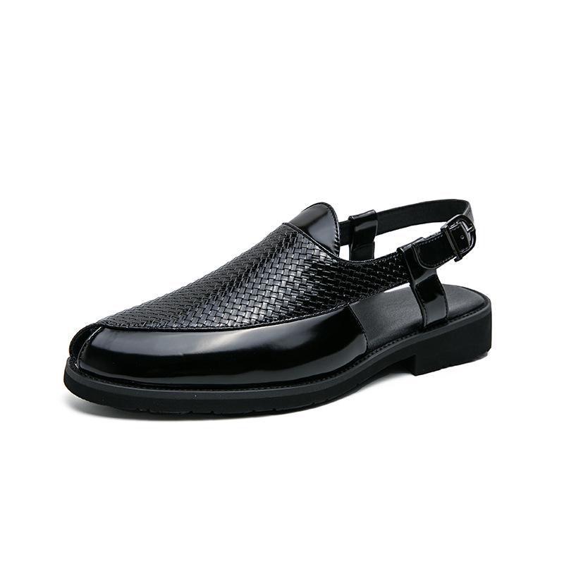 Summer Woven Leather Sandals for Men & Women - Plus Size, Solid Color Outdoor Beach Sandals