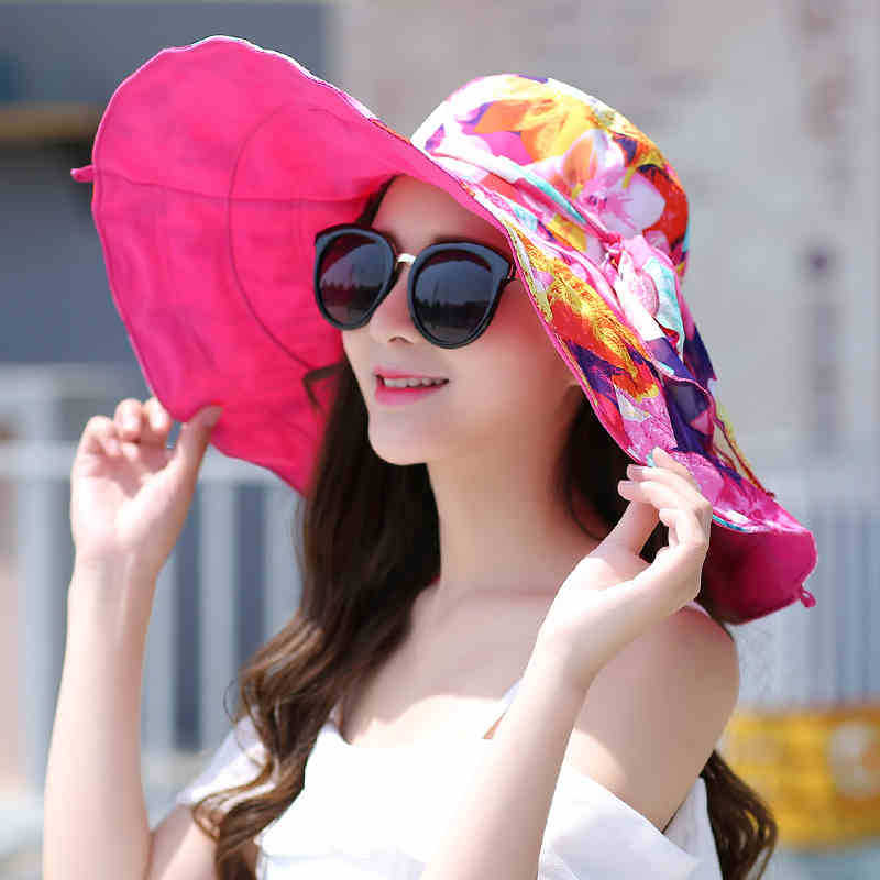 Seaside vacation sun hat women's big edge hat sun protection beach hat big eaves hat foldable beach sun hat tide
