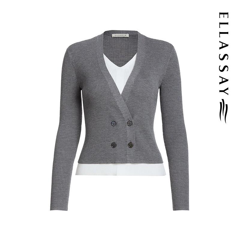 ELLASSAY Women's Autumn Slim-fit Merino Wool V-Neck Knit Sweater