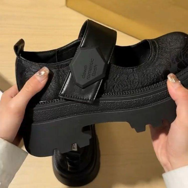 Thick-soled National Style New Chinese-style Printed Embroidered Small Leather Shoes Women's Summer New Retro Mary Jane Shoes