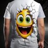 Unique Broken Wall Cute Expression 3D Print Round Neck Short Sleeve White T-Shirt, 100% Polyester women men comfortable for summer