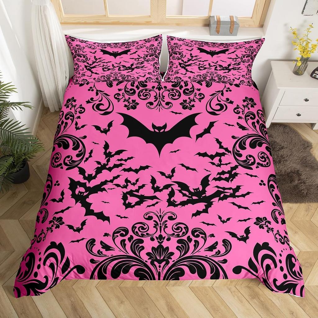 Black White Spider Web Duvet Cover Queen Halloween Gothic Bedding Set for Boys Adults Room Decor Hippie Floral Comforter Cover