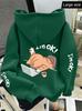 Playful Kids Hip Hop Sports Pullover Hoodie, Funny Lazy Orange Cat I'm OK Letter Back Print, Loose Drawstring Sweatshirt For Boys Girls Street Wear