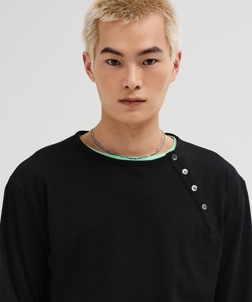 LEIRE Diagonales Henley-Langarm-T-Shirt [Schwarz]