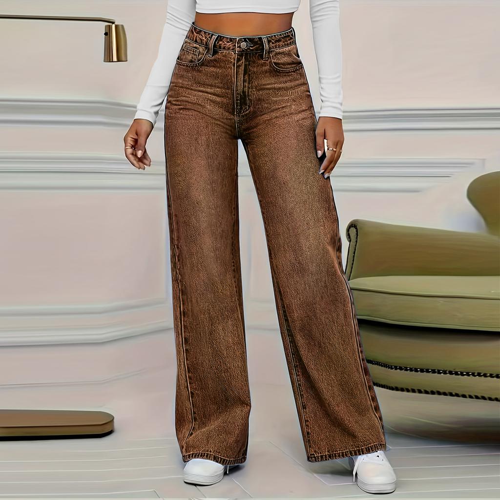 Women's High Waist Washed Women's Jeans Fashionable Versatile Straight Leg Pants