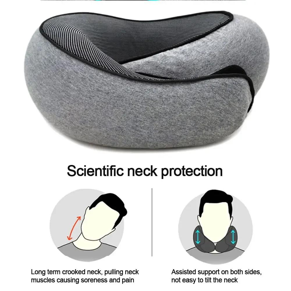 U Shaped Travel Neck Pillow Memory Foam Pillow Adjustable Neck Support Soft Head Rest Airplane Cushion with Drawstring Bag