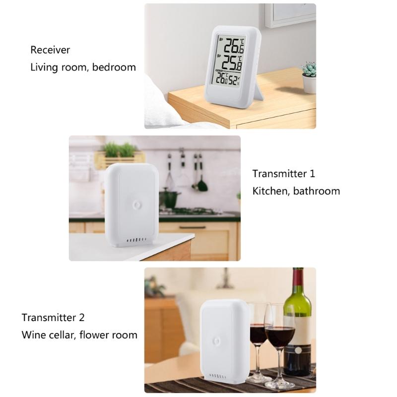 Compact Digital Temperature Humidity Monitor Wall Mountable Wireless Sensor With 24H Data Records And Low Battery Alerts