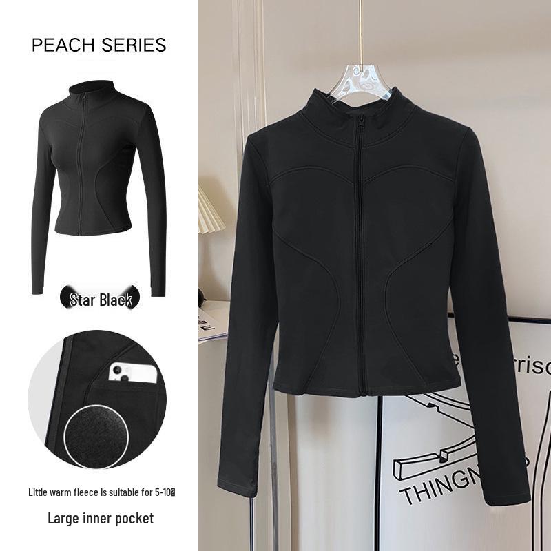 Women's Breathable Slim-Fit Sports Jacket: Autumn/Winter Yoga & Cycling Wear, Long Sleeve, Stand Collar, Plus Velvet.