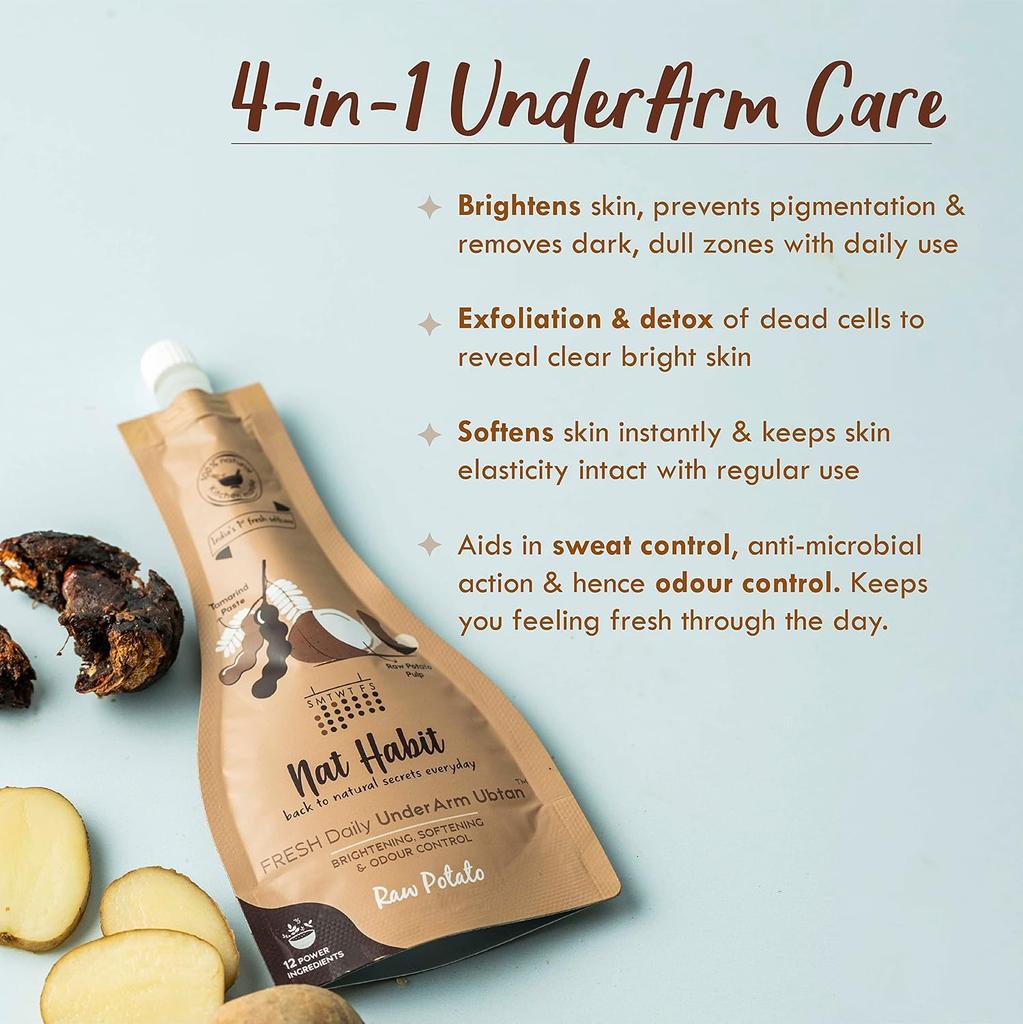 Nat Habit Raw Potato Underarm Ubtan Scrub for Softening and Odor Control, Natural Skin Brightening Paste 40gm X Pack Of 2