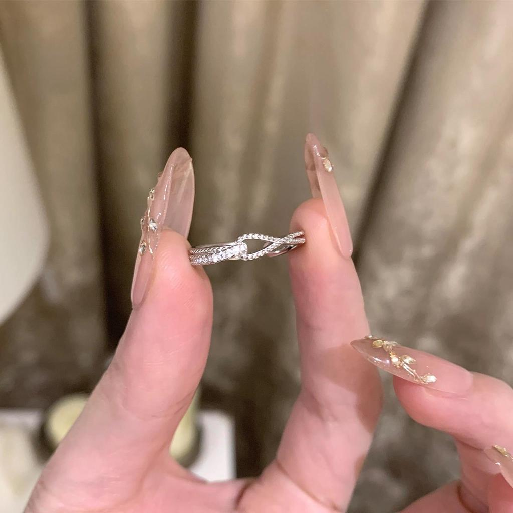 Stylish Silver Zircon Ring for Women - Light Luxury Open Design, Perfect for Index Finger