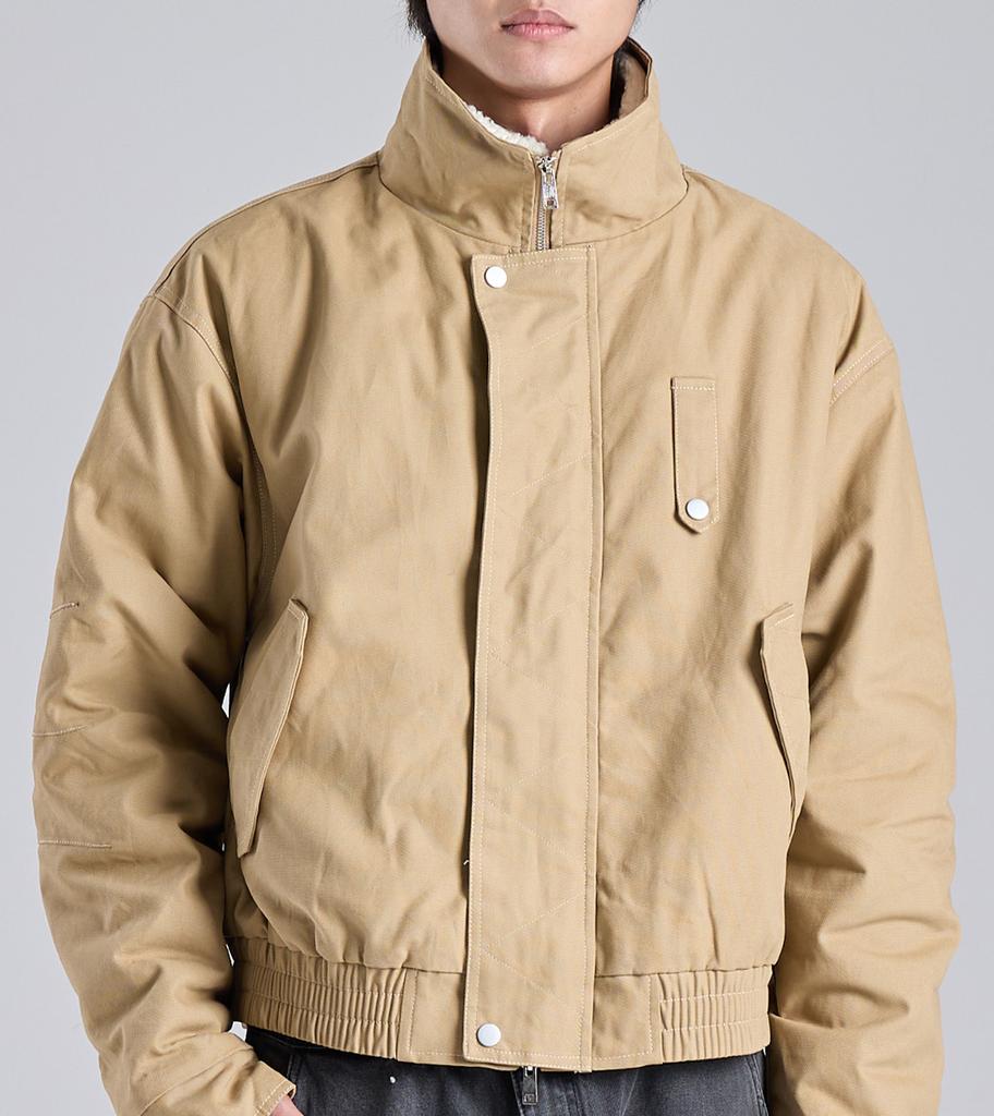 Knopf Seoul Crop Schwere Boa Zwei-Wege Arbeitsjacke (beige)