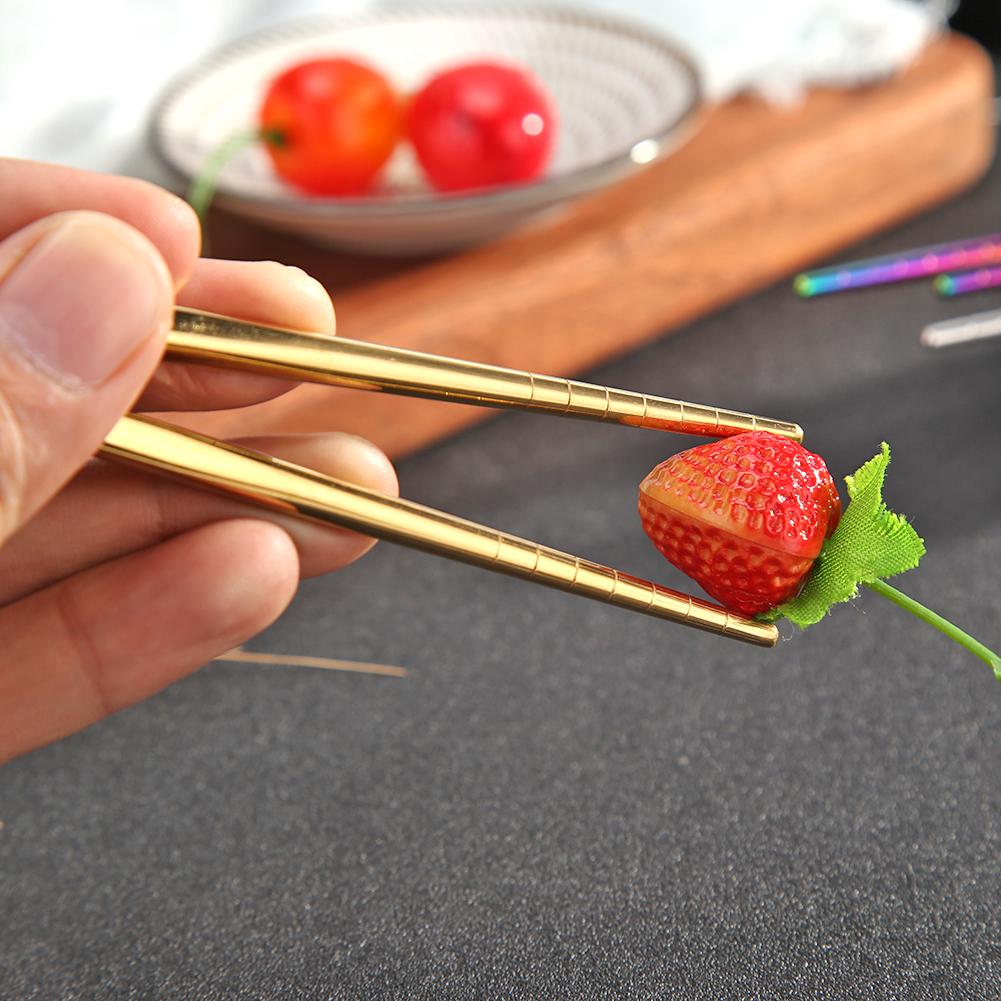 1Pair Chinese/Korean Chopsticks Non-Slip Stainless Steel Chop Sticks Reusable Food Sticks Kitchen Sushi Sticks Tableware
