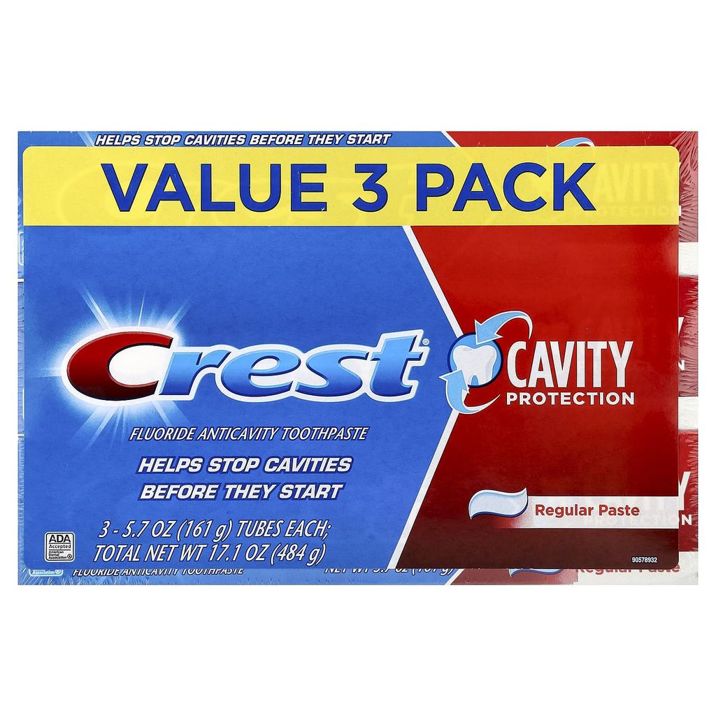 Cavity Protection, Fluoride Cavity Prevention Toothpaste, Regular Toothpaste, 3 Packs, 161G(5.7Oz) Each