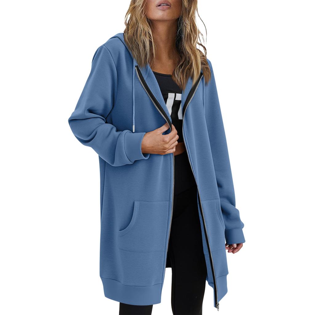 Women Casual Zip Up Fleece Hoodies Tunic Sweatshirt Long Hoodie Jacket