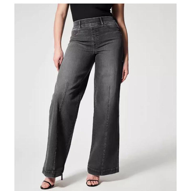 Women's Solid Color Jeans Women Loose Washed Jeans Women All-Match Micro-Elastic Comfortable Straight Mid-Waist Denim Trousers