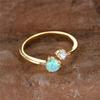 Cute Female Small Round White Fire Opal Stone Adjustable Ring Yellow Gold Color Open Wedding  For Women