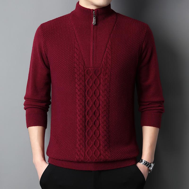 New Autumn/Winter Jacquard Half-Zip Pullover Sweater - Long-Sleeved, Loose Fit for Men XXL