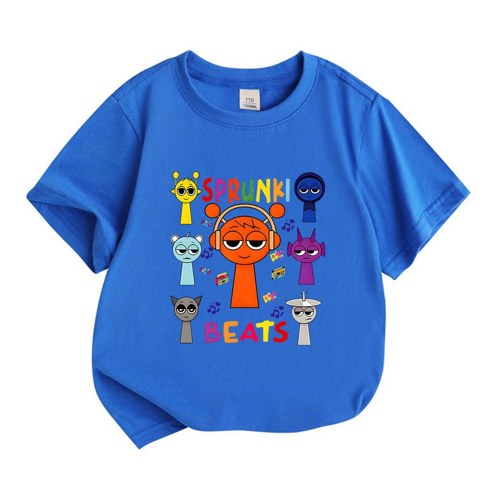 Kids Boys Girls 100% Cotton Crew Neck Short Sleeve T-Shirt, Funny Music Cartoon Sprunki Beats Character Print Casual Soft Tee Tops for Daily Play Wear
