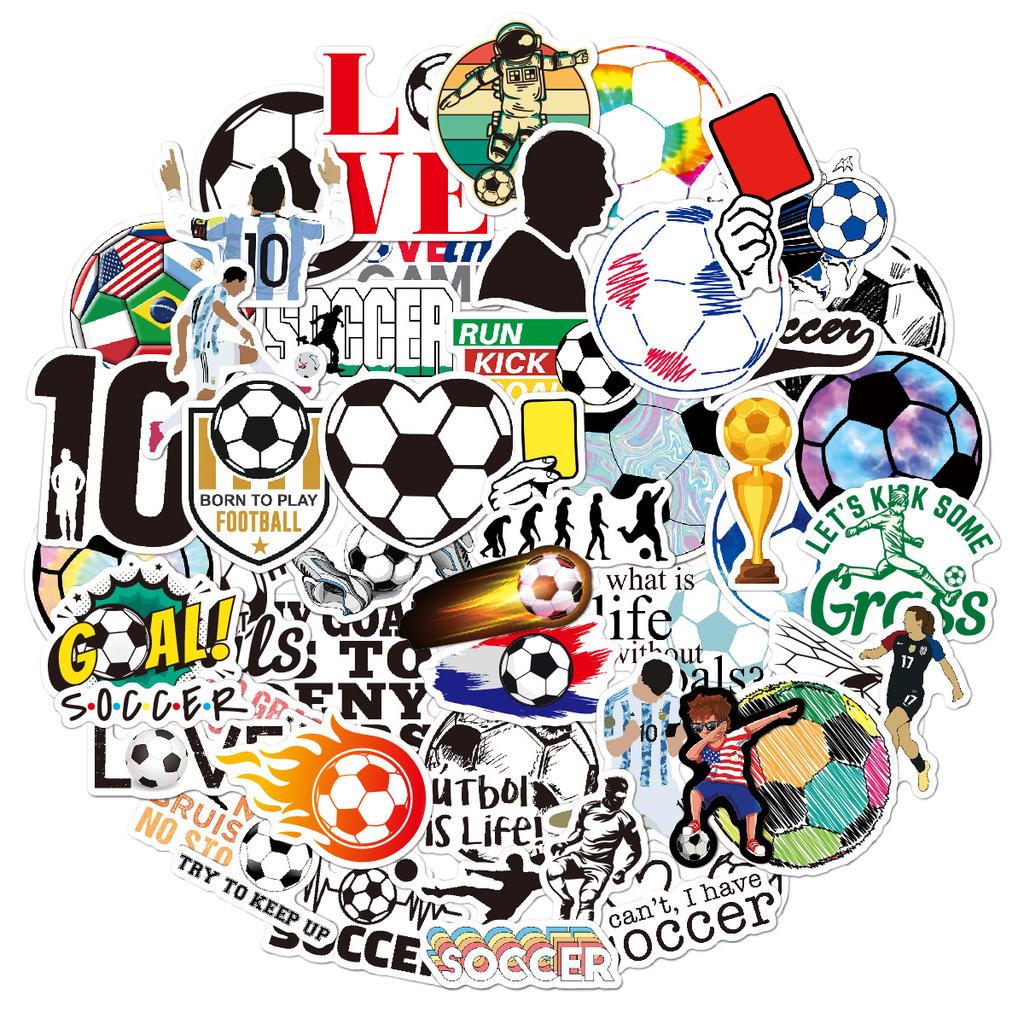 50 Multi-Style Football Stickers Outdoor Sports Balls Water Cup Skateboard Guitar Luggage Football Stickers