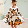Girls High Neck Furry Trim Long Sleeve Halloween Tiger Printed A Line Flared Dress