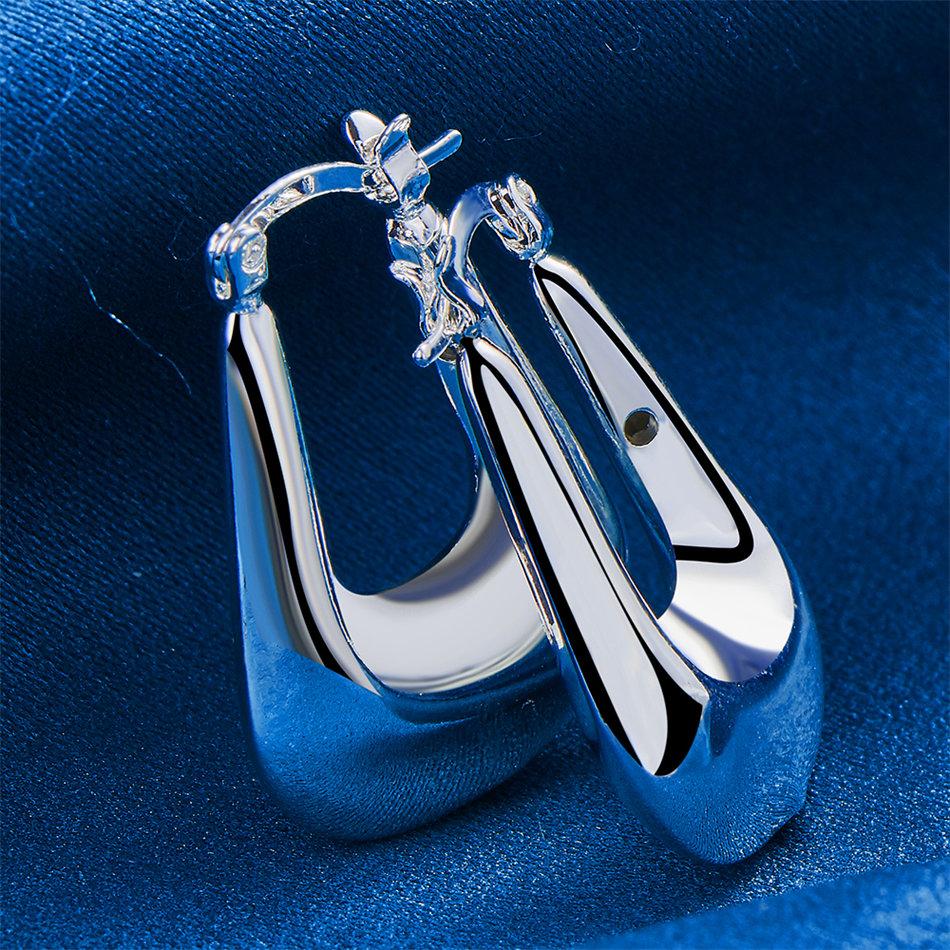 Charming 925 Sterling Silver 25mm Exquisite Glossy Geometric Earrings for Women, Wedding Fashion Gift Jewelry