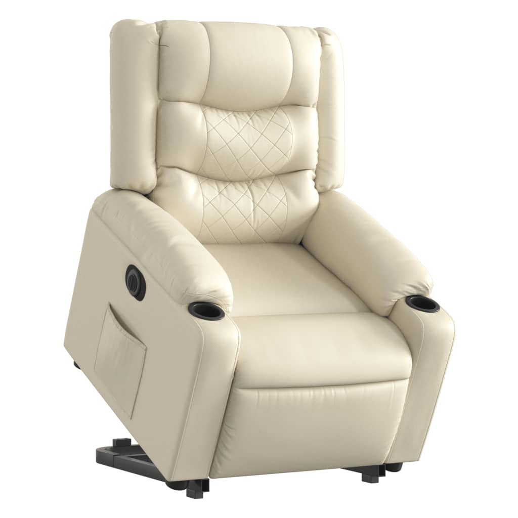 Recliner Chair with Lift Assist Electric Cream Artificial Leather