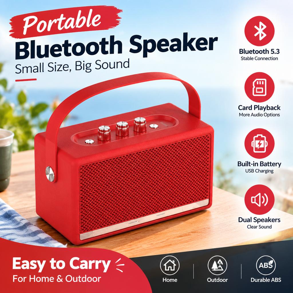 Portable Bluetooth Speaker with Handle and Card Playback