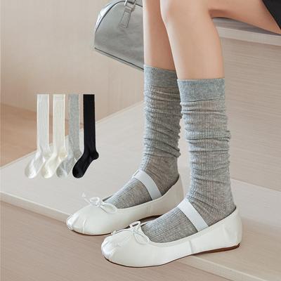 Damen Sommer Dünne Mid-Calf Mesh Atmungsaktiv und Geruchsresistent Lange Socken Lolita Wade Baumwollsocken Ballett-Stil Frotteesocken