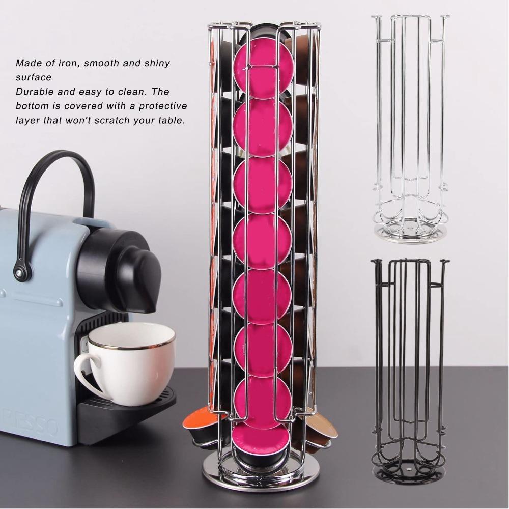 360 Degree Rotating Coffee Pod Storage Rack Black Color Coffee Pod Carousel Holder  Kitchen Use