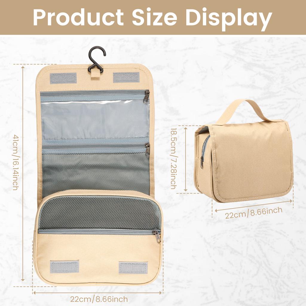 Foldable Hanging Travel Bag Polyester Portable Toiletry Washbag with Hanging Hook Waterproof Cosmetic Bag for Bathroom Storage