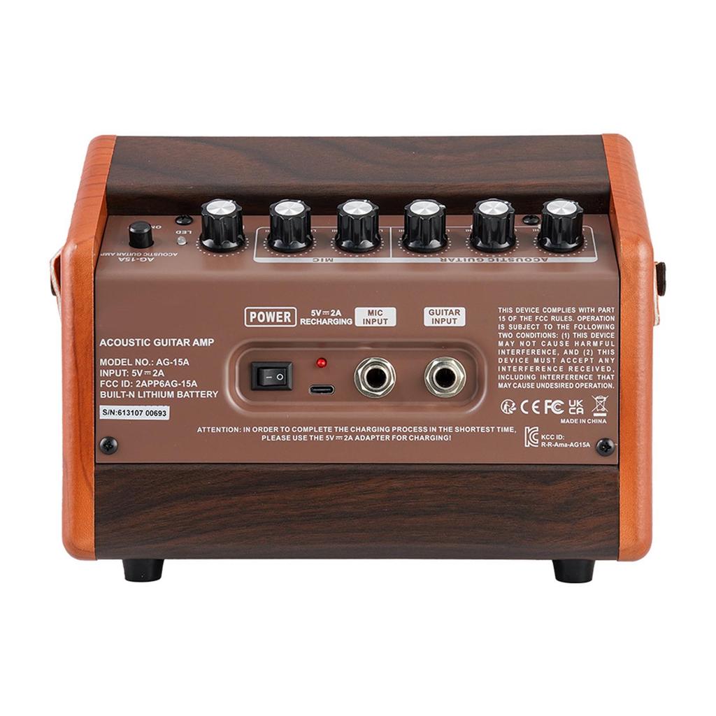 AROMA AG 15A 15W Portable Acoustic Guitar Amplifier Amp BT Speaker Built in Rechargeable Battery with Microphone