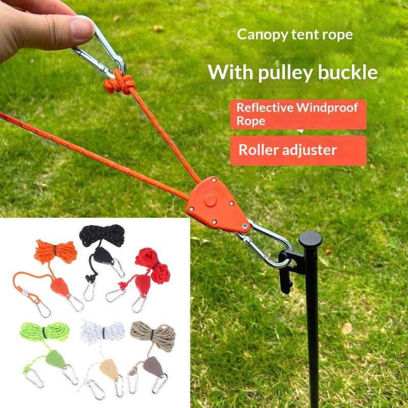 20M Extra Long Reflective Windproof Camping Rope with Adjuster Carabiner for Multi Tent Camping Sites