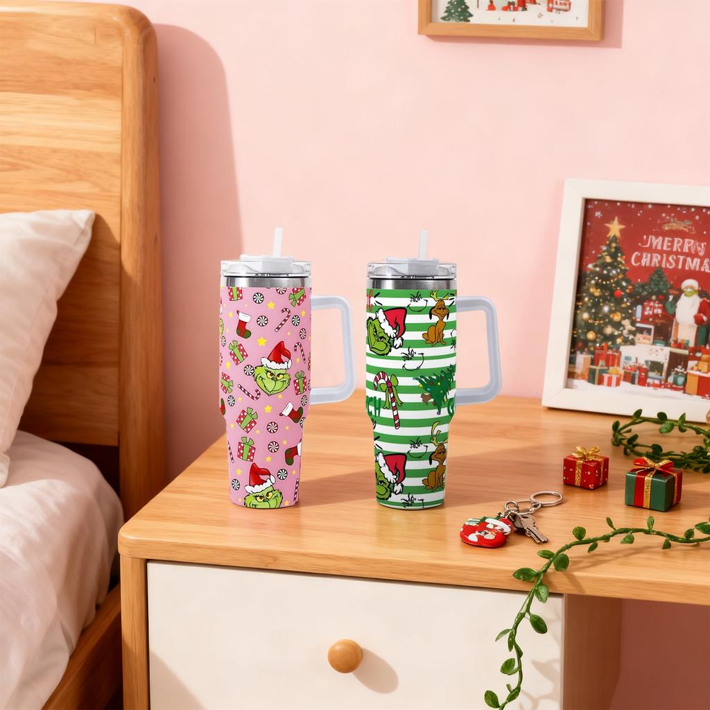 Neuer Edelstahl Auto Becher Eisbar Weihnachten 40oz Kaffee Reise Kühler Henkel Isolierbecher.