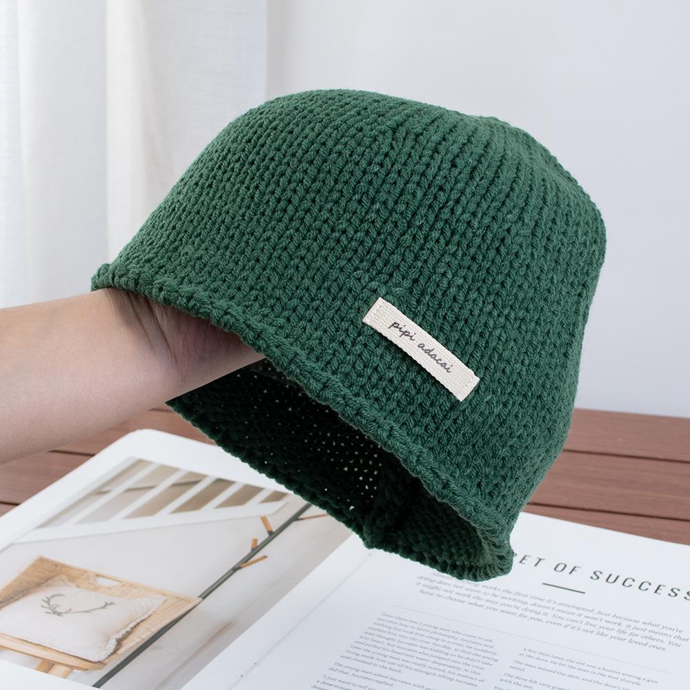 Simple solid color knitted bag head stacking hat women's early autumn new plain and versatile big head circumference showing face small wool hat